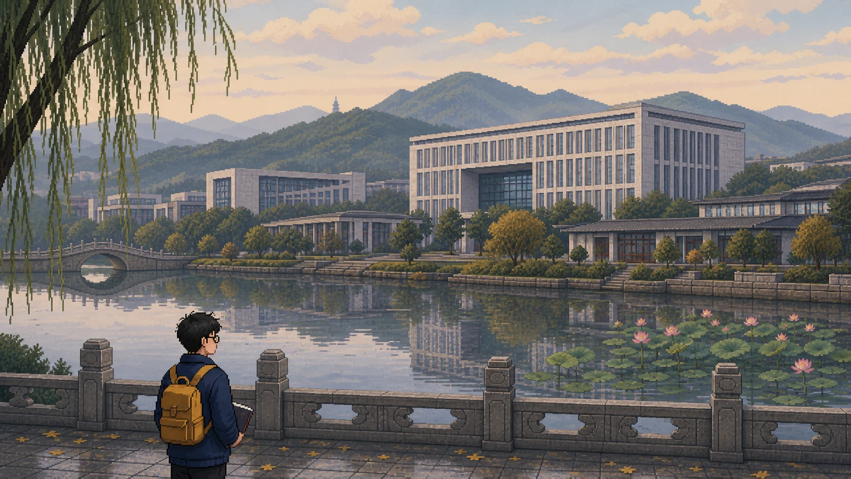 Pixel art of Yunze exploring Hangzhou